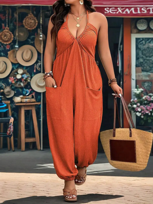 🖤 Solid Pocket Open Back Jumpsuit