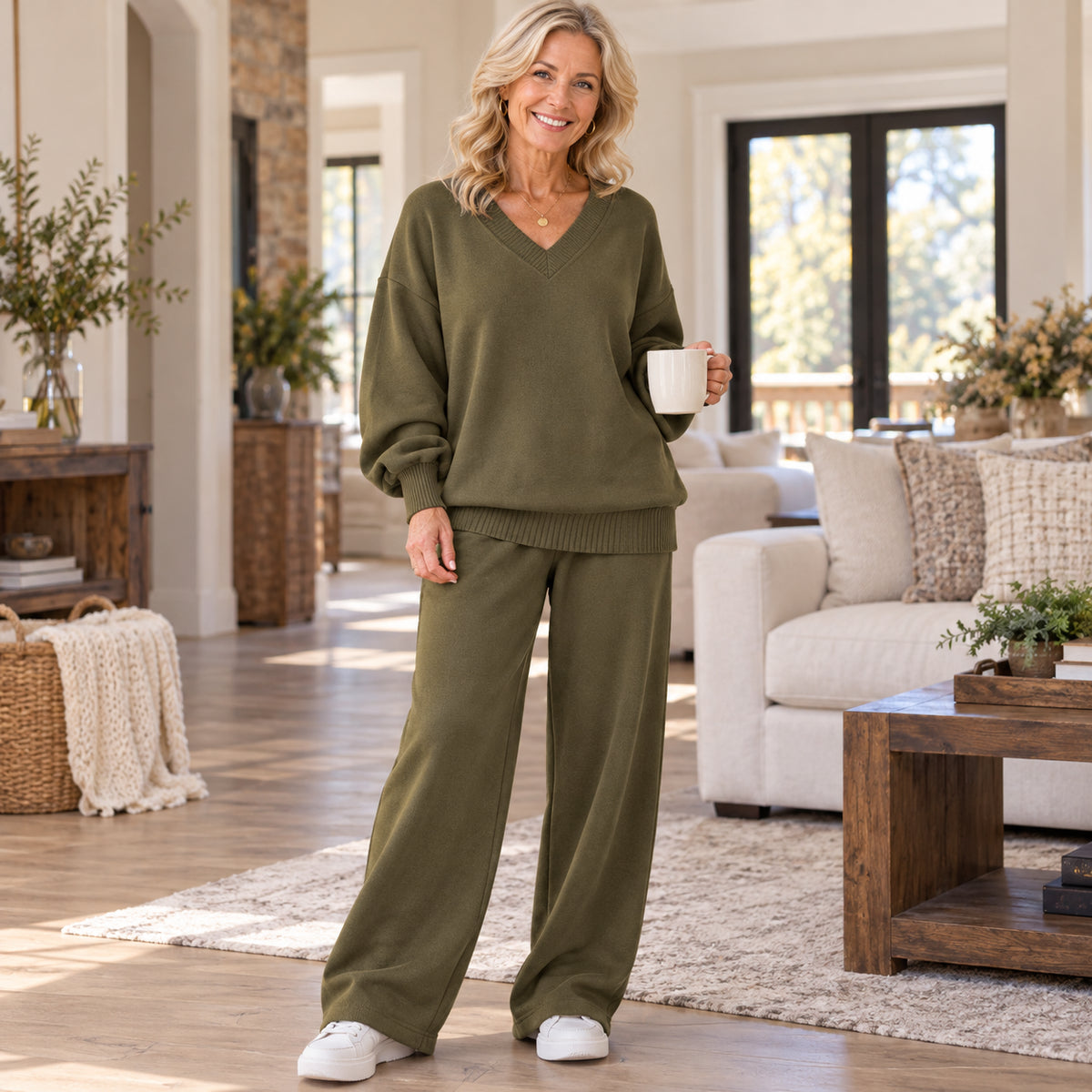 Women's Elegant V-Neck Knit Two-Piece Set