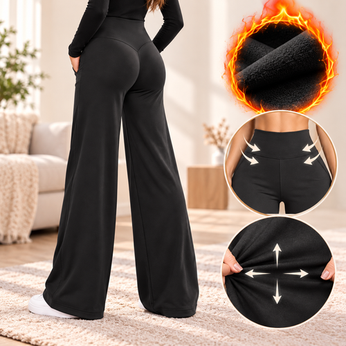 Women's High-Waisted Butt-Lifting Fleece-Lined Wide-Leg Pants