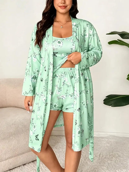 Cherry Floral 3-Piece Loungewear Set in Plus Sizes