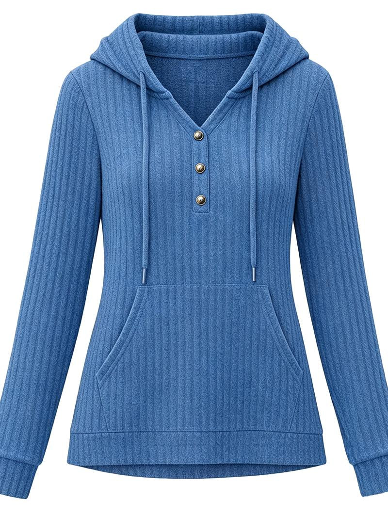 Women's Cozy Ribbed V-Neck Hooded Tunic