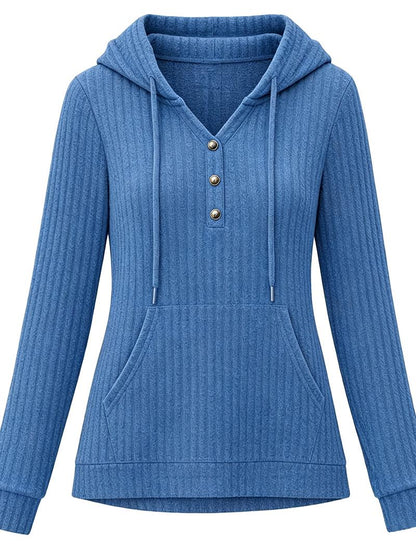 Women's Cozy Ribbed V-Neck Hooded Tunic