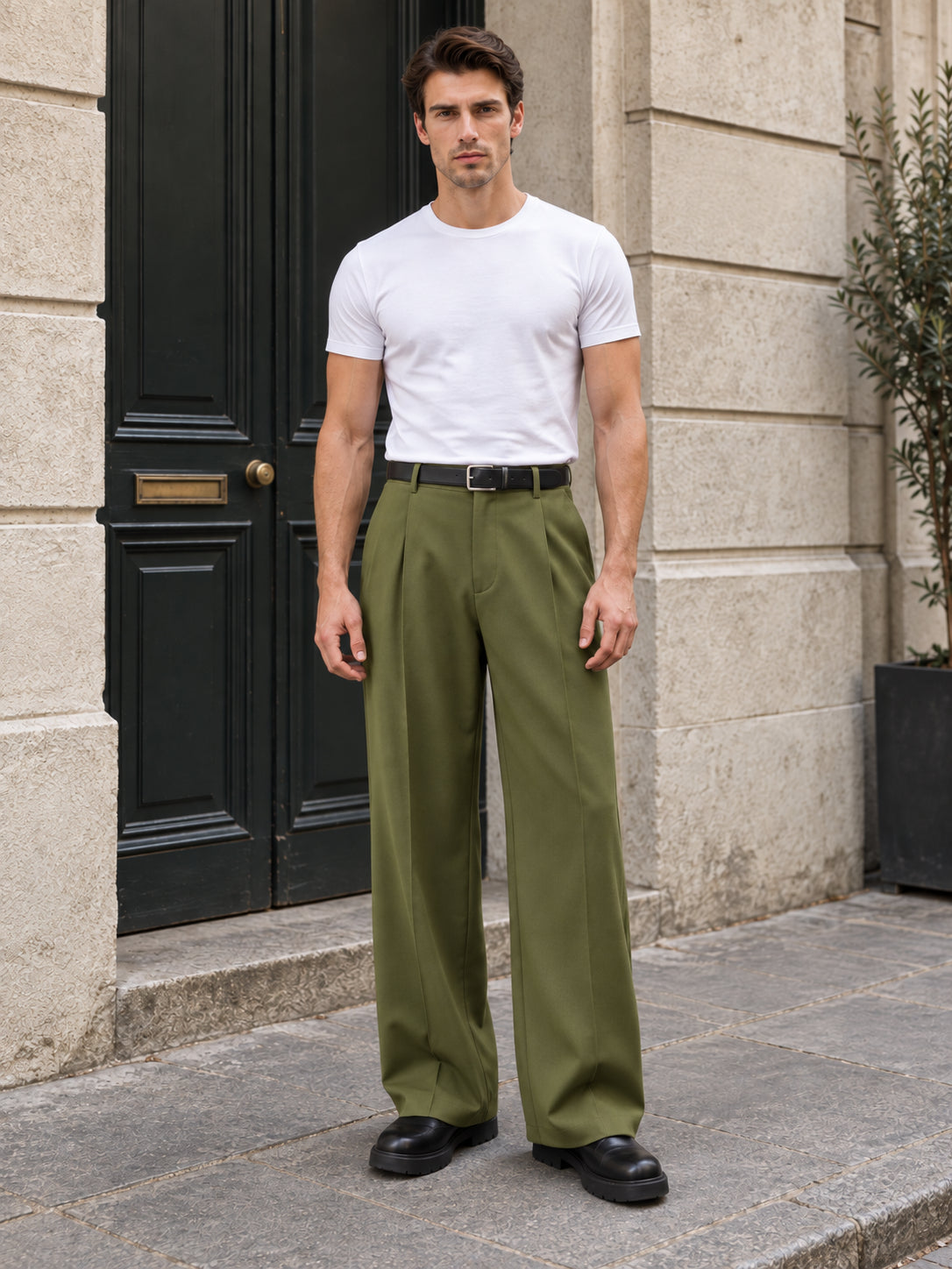 Men’s Stretch Pleated Wide-Leg Dress Pants