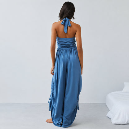 Women’s Ruched Halter Jumpsuit with Pockets