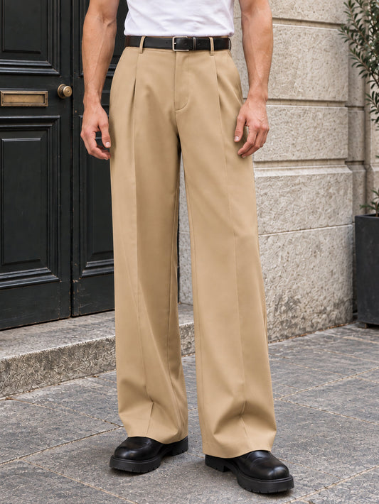 Men’s Stretch Pleated Wide-Leg Dress Pants