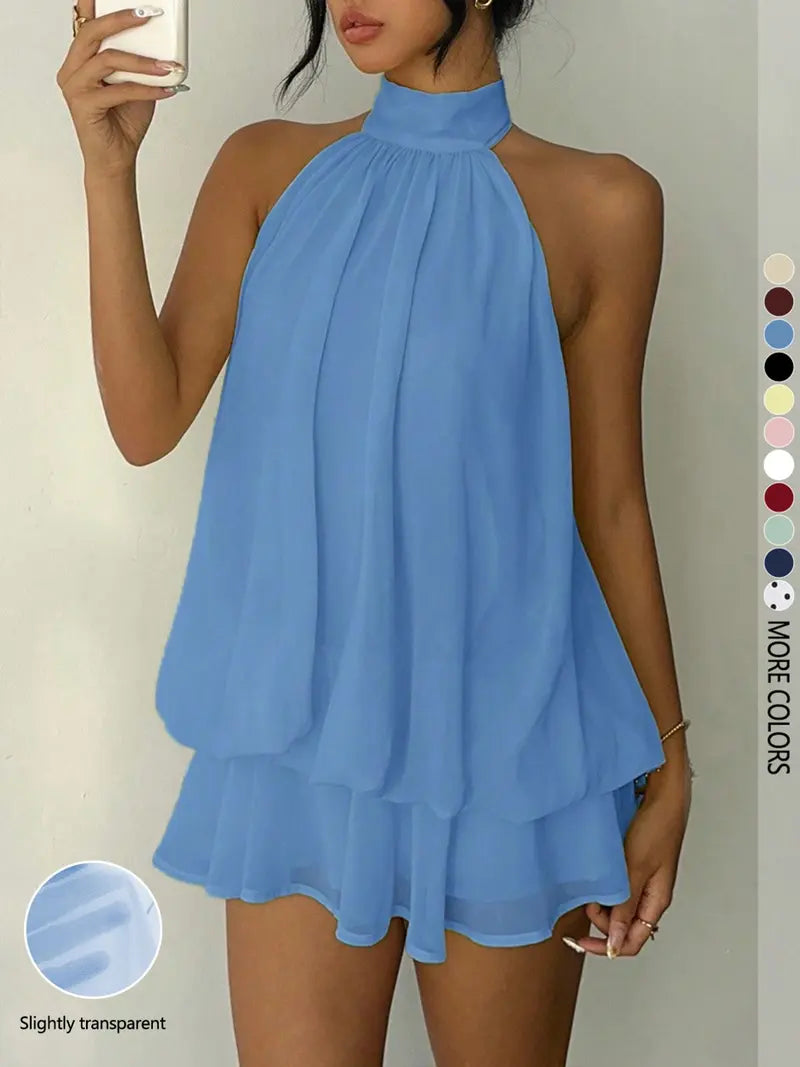Women’s Flowy Halter Ruffle Romper