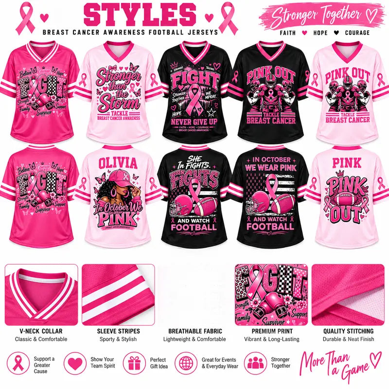 Women’s Pink Ribbon Breast Cancer Awareness Game Day Jersey Shirt