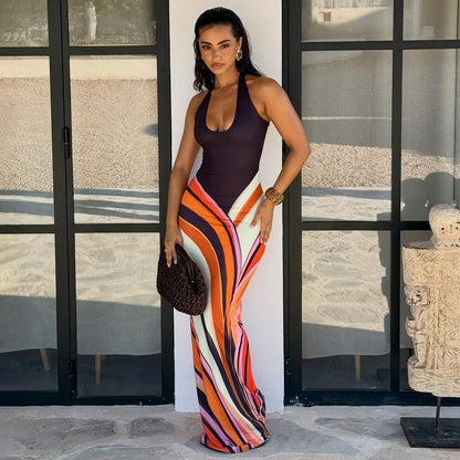 Women’s Halter Color Block Maxi Dress
