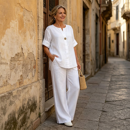 🍃Women’s Elegant Cotton-Linen Wide-Leg Set