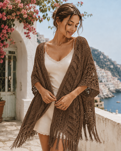 👙Boho Crochet Fringe Cardigan – Lightweight Beach Cover-Up