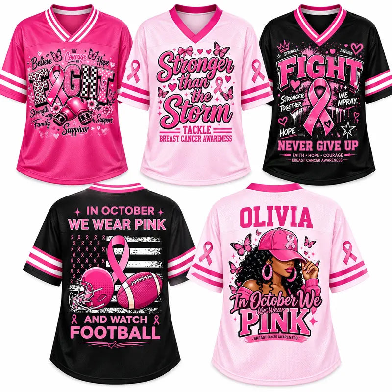 Women’s Pink Ribbon Breast Cancer Awareness Game Day Jersey Shirt