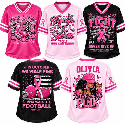 Women’s Pink Ribbon Breast Cancer Awareness Game Day Jersey Shirt