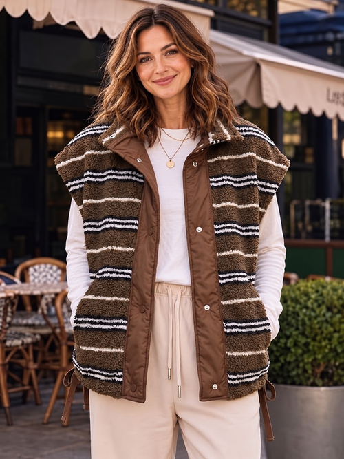 Women’s Striped Sherpa Vest
