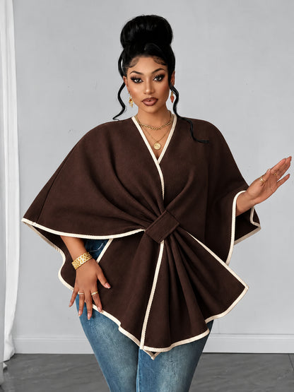 Women's Elegant Contrast-Trim Wrap Cape