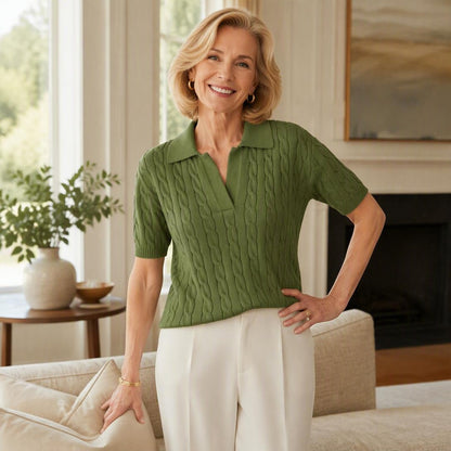 Women's Cable Knit Polo Sweater