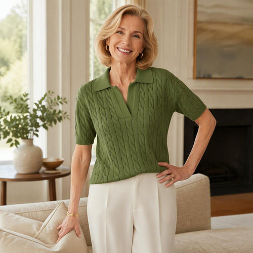 Women's Cable Knit Polo Sweater