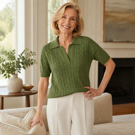 Women's Cable Knit Polo Sweater