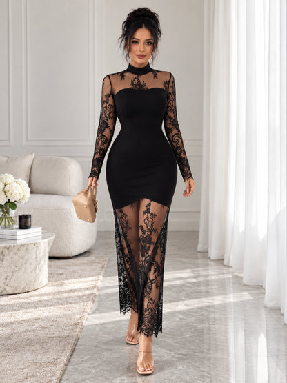 Women’s Elegant Floral Lace Fishtail Maxi Dress