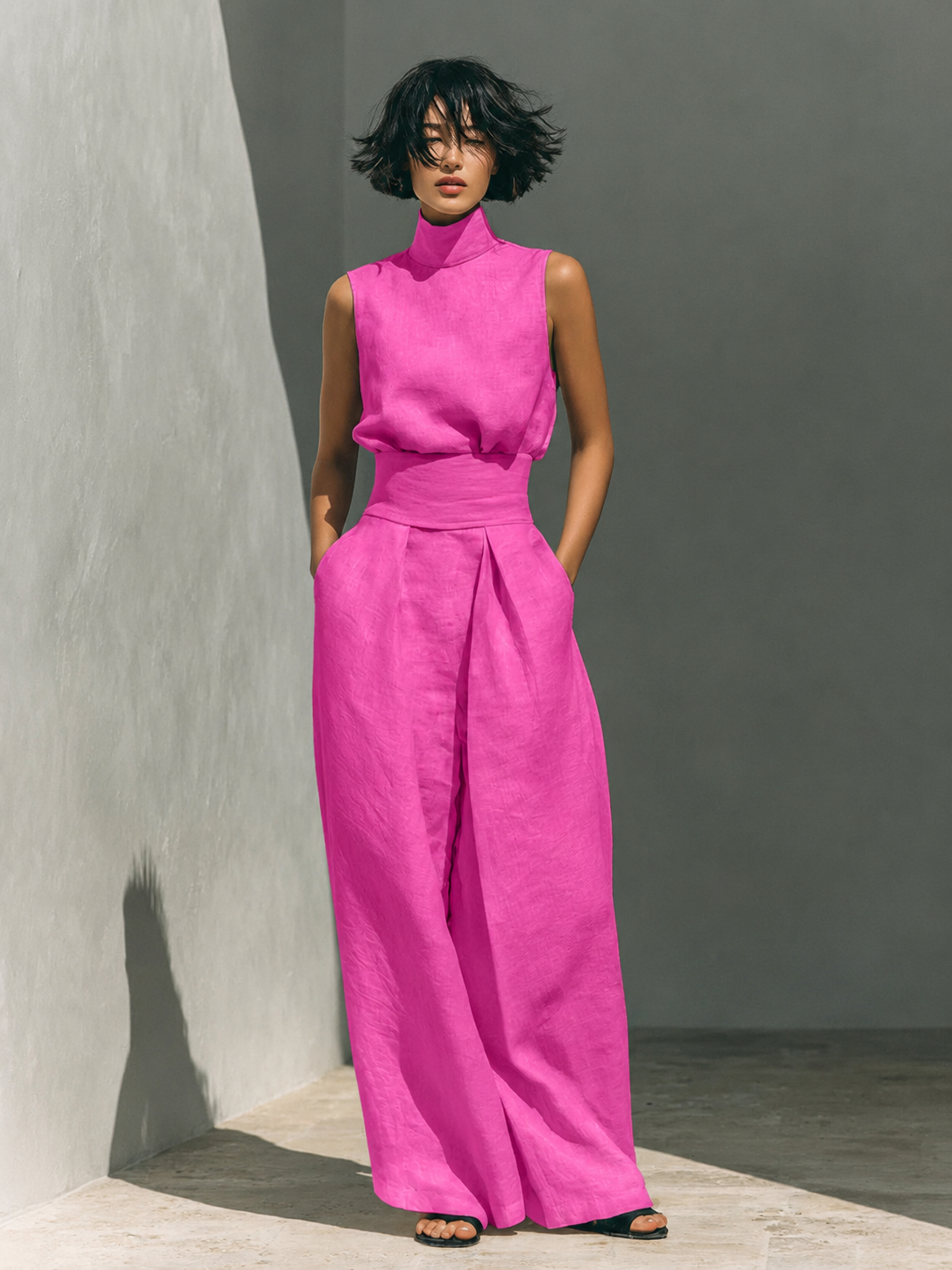 ✨Elegant High-Neck Two-Piece Wide-Leg Pants Set