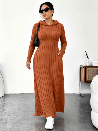 Women’s Slim-Fit Ribbed Hooded Maxi Dress