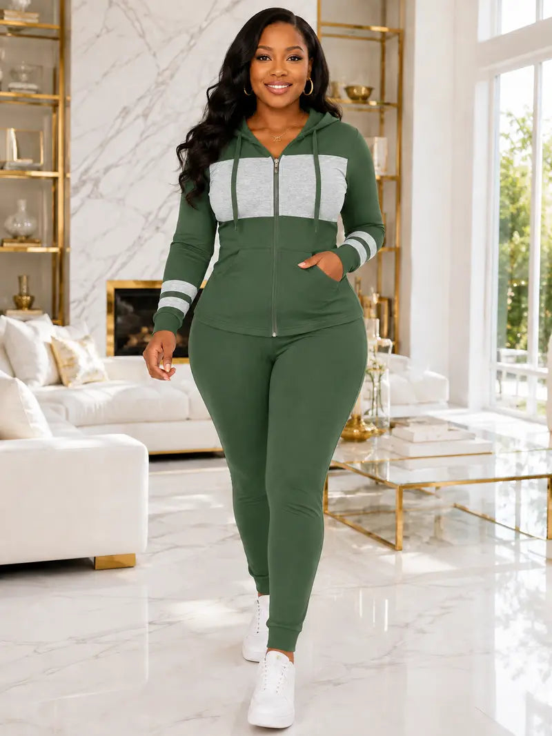 Women's Zip-Up Hooded 2-Piece Matching Set