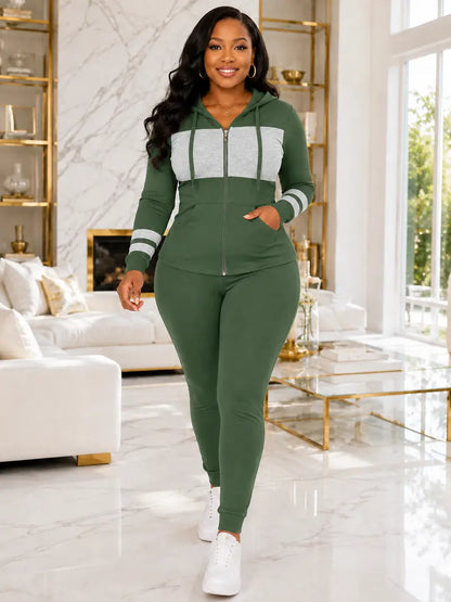 Women's Zip-Up Hooded 2-Piece Matching Set