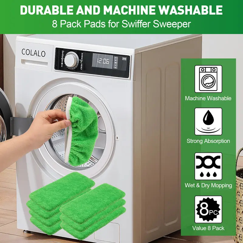 💦Machine Washable Microfiber Mop Refills (8-Pack) – Reusable Heavy-Duty Flat Pads for Effortless Cleaning ✨