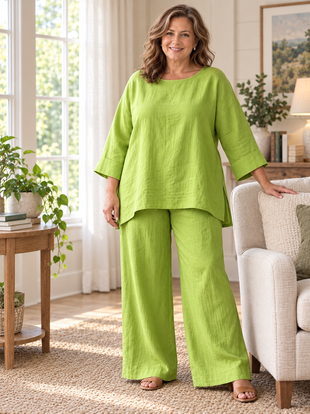 Women's Elegant Linen-Look Two Piece Vacation Lounge Set