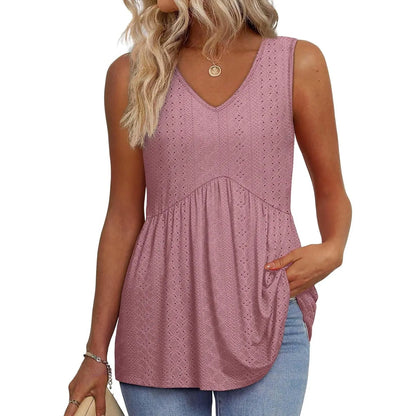 👗Women’s Sleeveless V-Neck Babydoll Tank Top – Flowy Summer Peplum Top