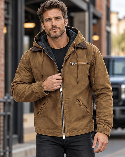 Men's Heavy Fleece Lined Hooded Trucker Jacket