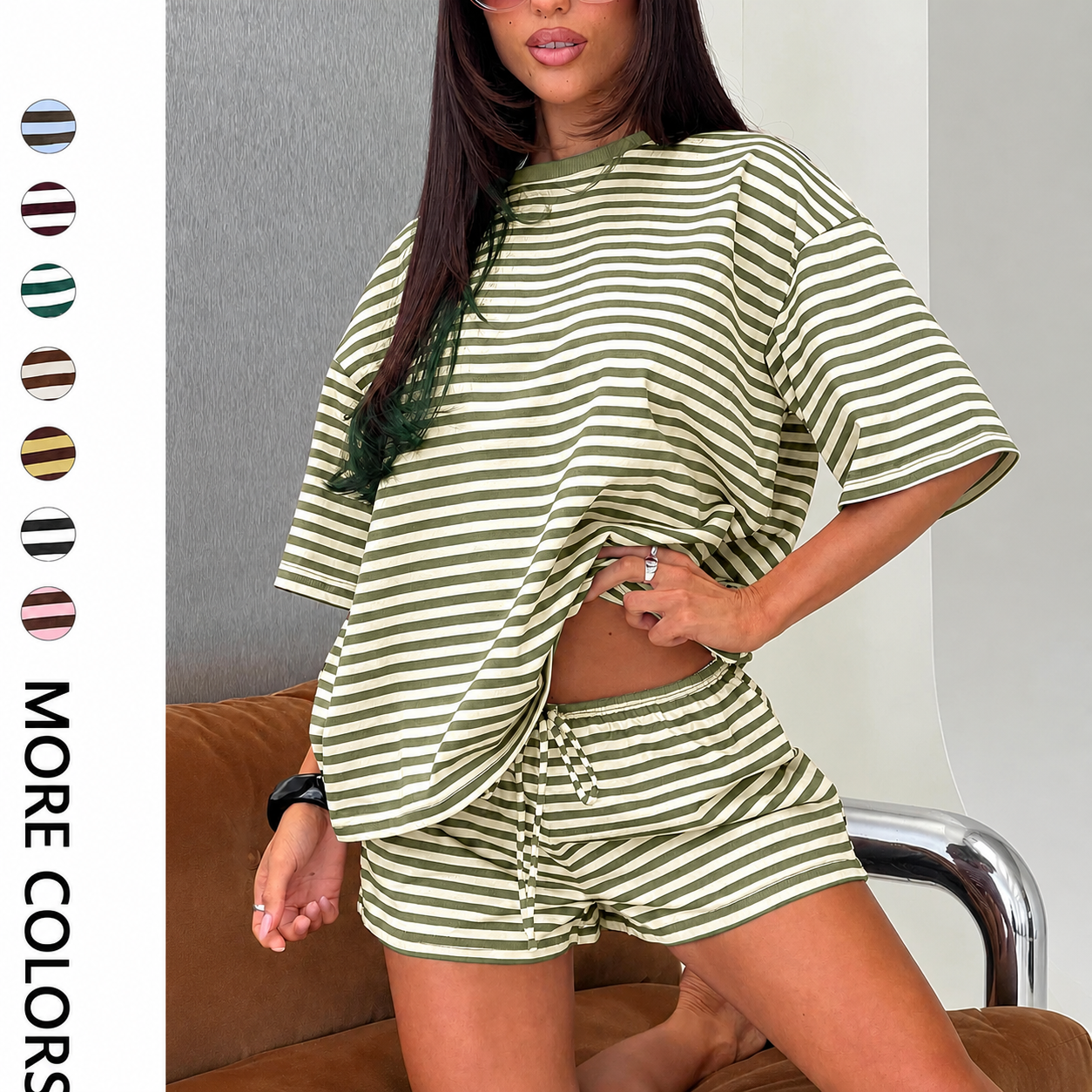 ☁️Women’s Striped Oversized Two-Piece Lounge Set