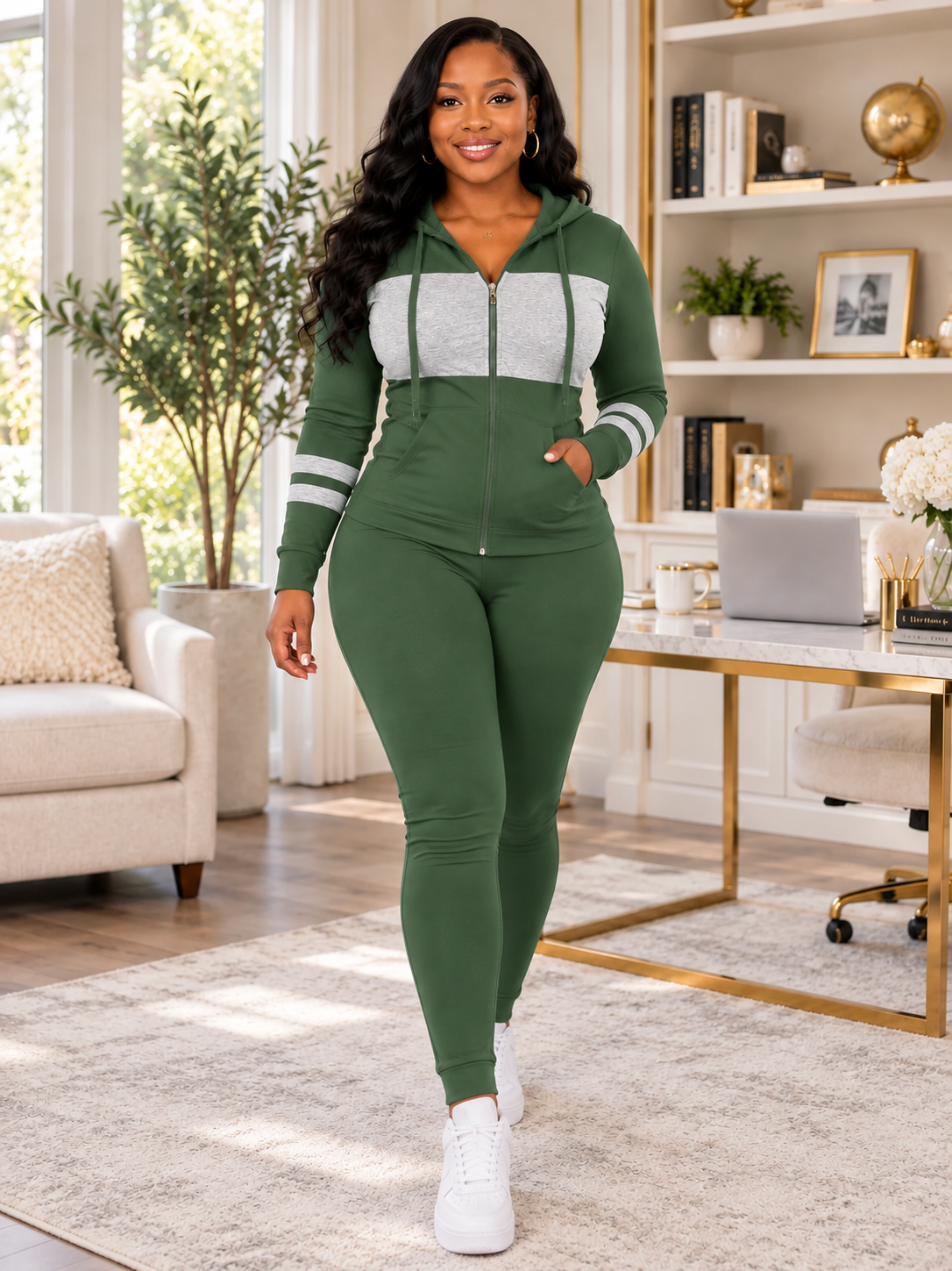 Women's Zip-Up Hooded 2-Piece Matching Set