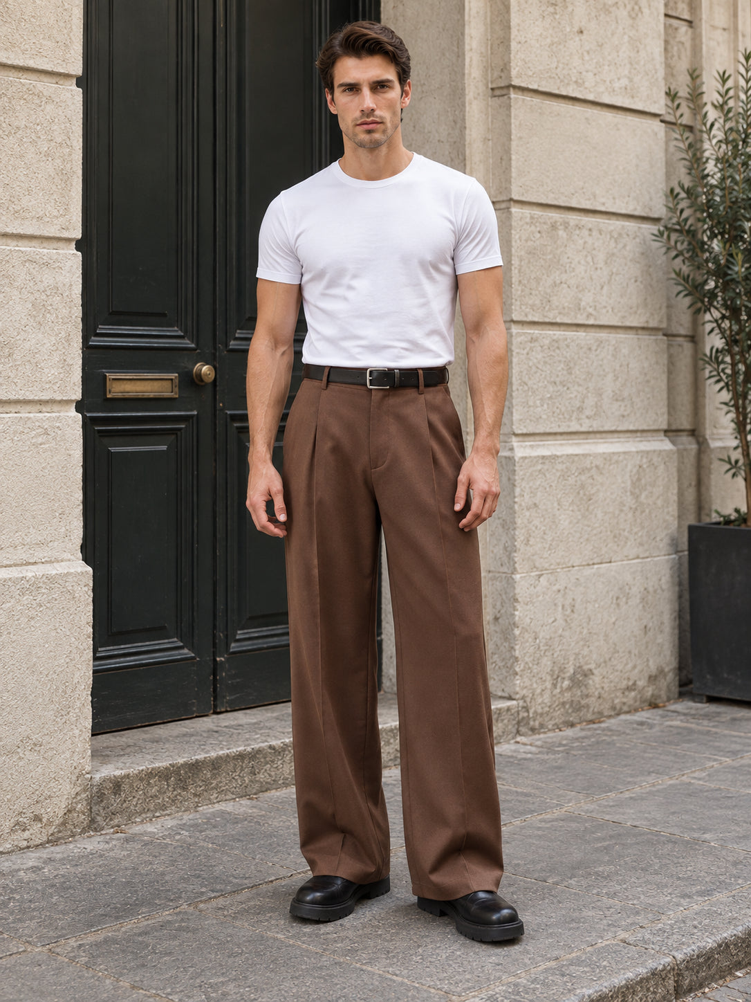 Men’s Stretch Pleated Wide-Leg Dress Pants