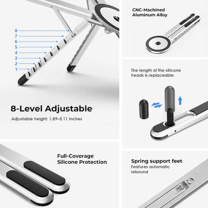 💻 Foldable Aluminum Laptop Stand – Built-in Magnetic Phone Holder, Portable for Laptops & Tablets