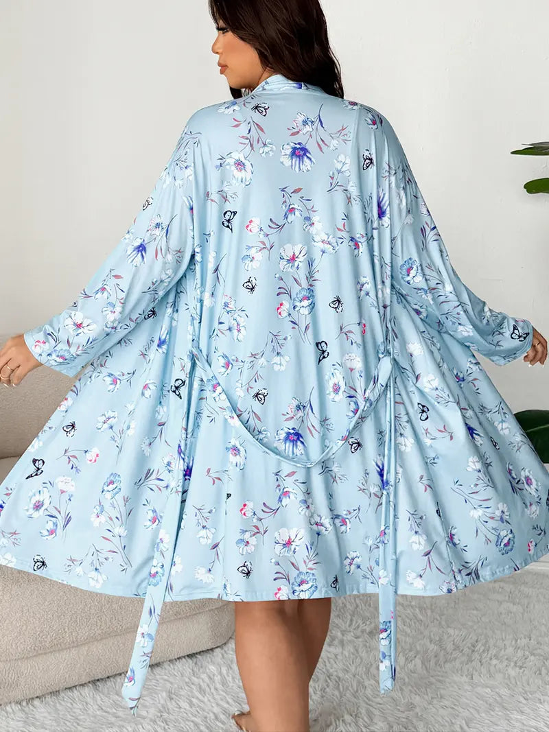 Cherry Floral 3-Piece Loungewear Set in Plus Sizes