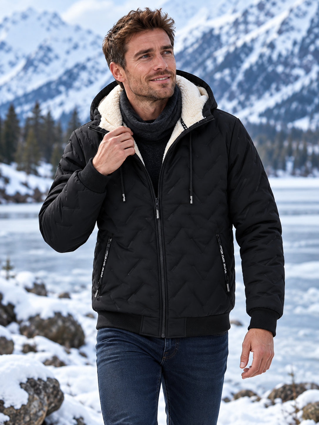 Unisex Sherpa-Lined Winter Hooded Jacket
