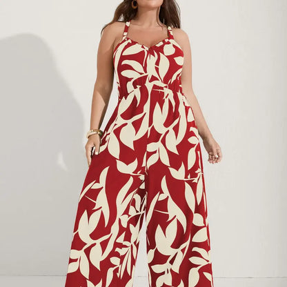 Plus Size Boho Wide-Leg Jumpsuit with Pockets