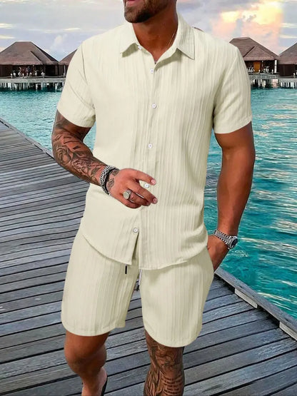 ☀️ Men's Textured Short Sleeve Shirt & Shorts 2-Piece Set