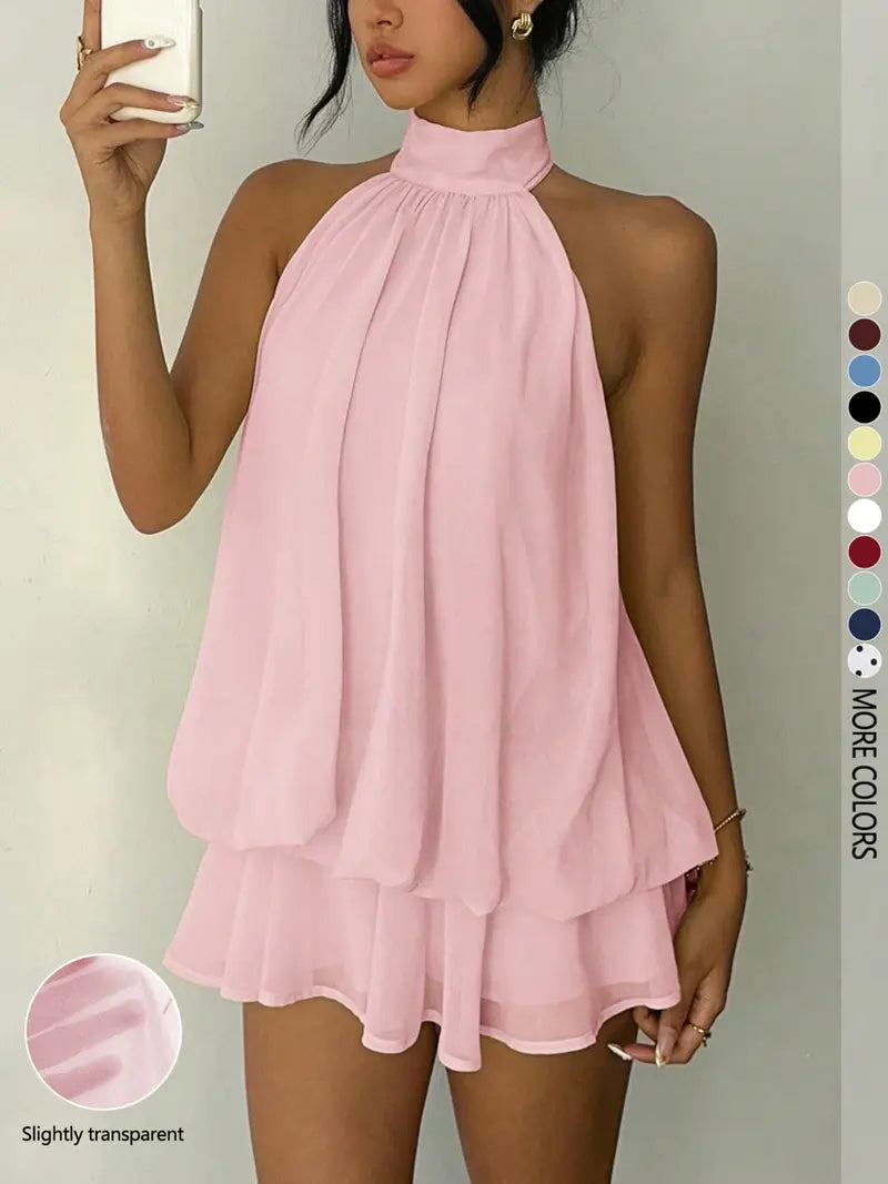 Women’s Flowy Halter Ruffle Romper