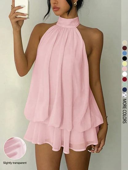 Women’s Flowy Halter Ruffle Romper