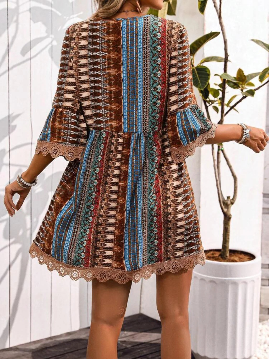 Women's Bohemian Print V-Neck Dress