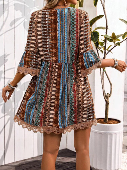Women's Bohemian Print V-Neck Dress