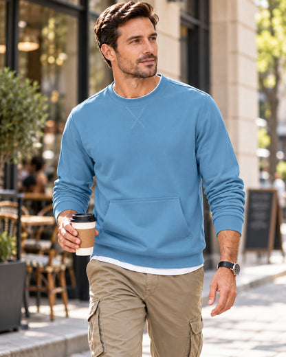 Men's Soft Stretch Crewneck Sweatshirt with Kangaroo Pocket