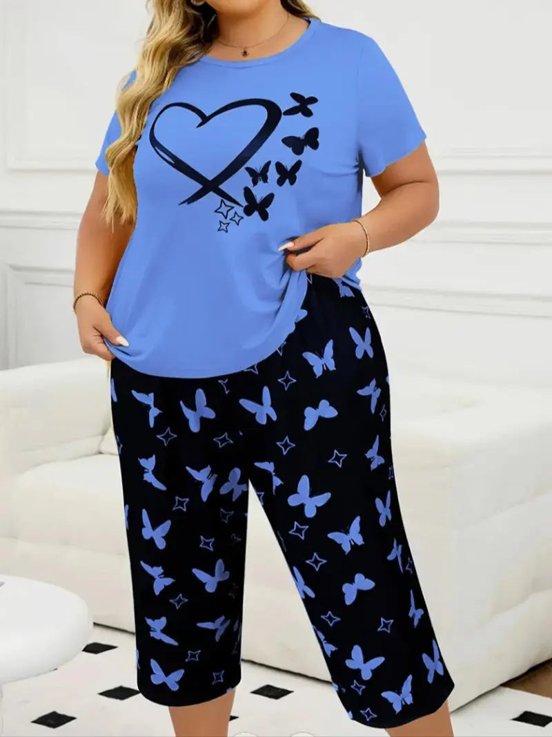 Plus Size Butterfly Heart Pajama Set