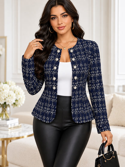 Women's Elegant Tweed Plaid Peplum Jacket