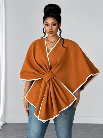 Women's Elegant Contrast-Trim Wrap Cape