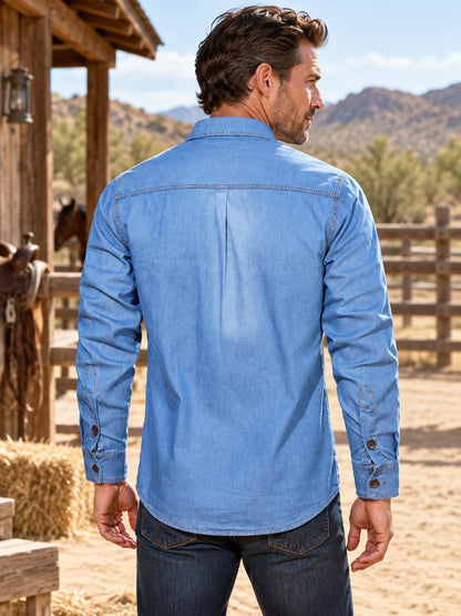 Men’s Washed Pure Cotton Denim Work Shirt