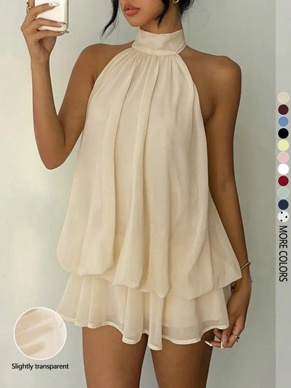 Women’s Flowy Halter Ruffle Romper