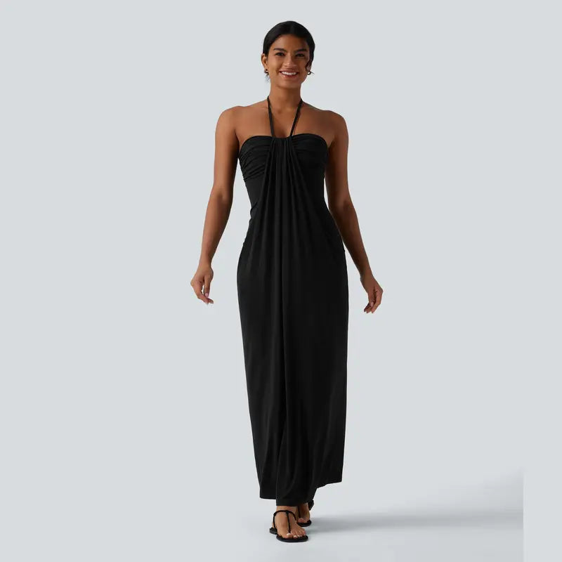 Convertible Halter Tie-Back Maxi Dress – Backless Resort & Evening Gown