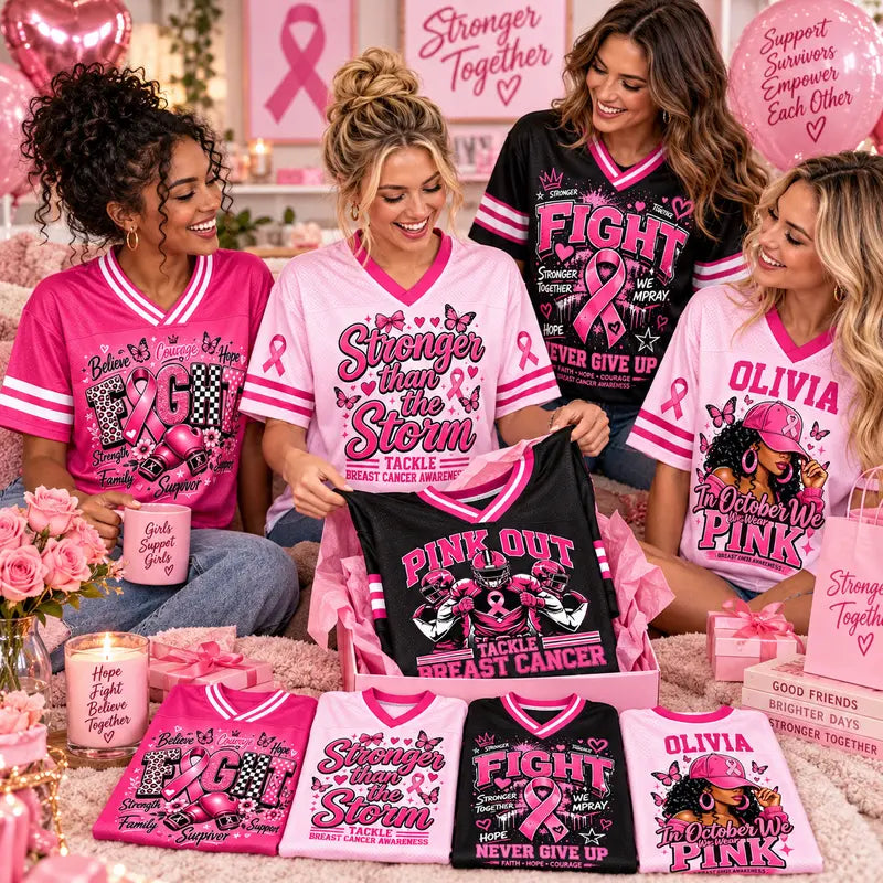 Women’s Pink Ribbon Breast Cancer Awareness Game Day Jersey Shirt
